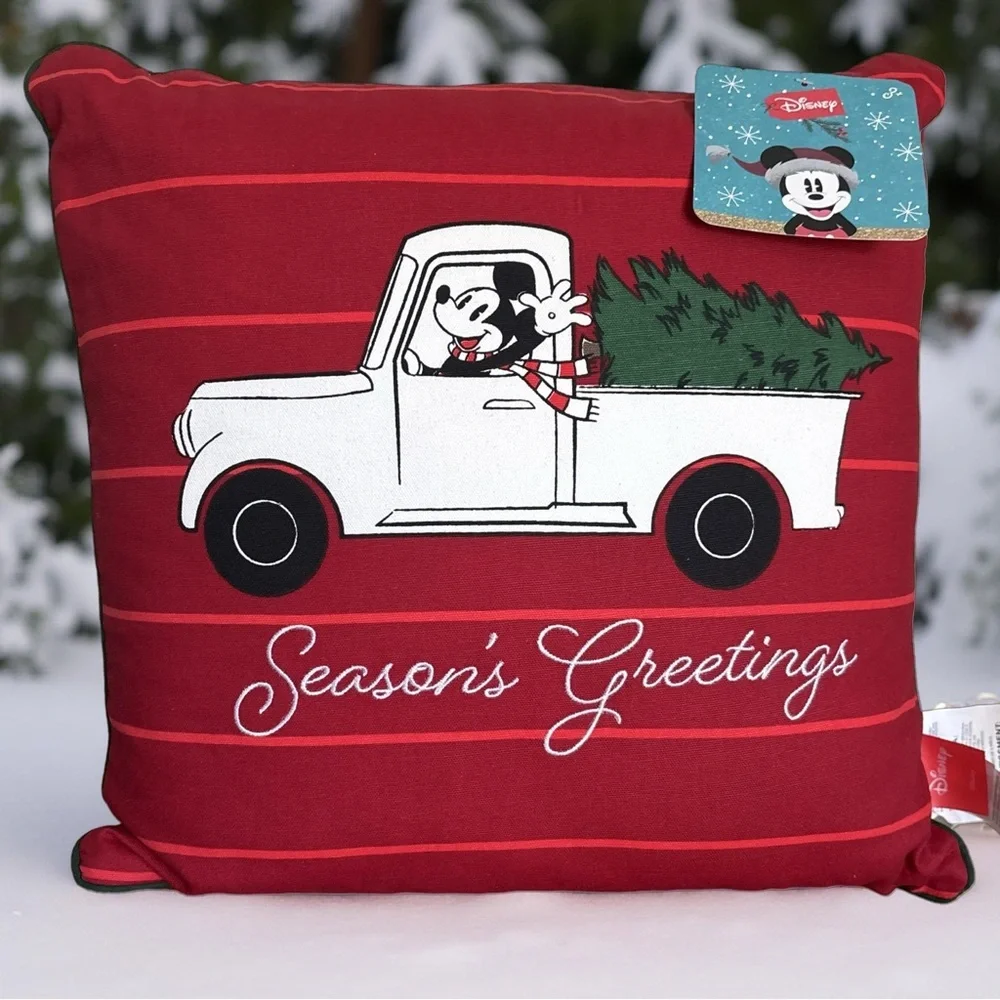 Disney Christmas Holiday Mickey Mouse Seasons Greeting Decorative Pillow 17x17